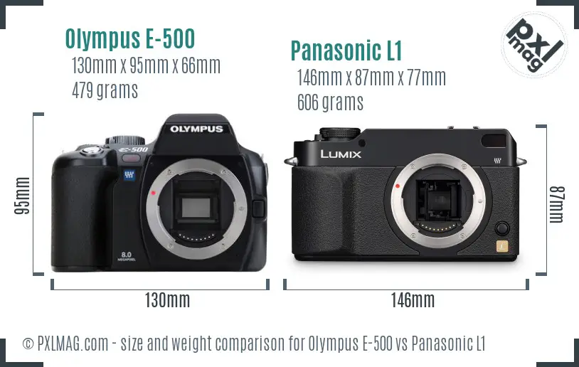 Olympus E-500 vs Panasonic L1 size comparison