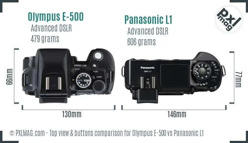 Olympus E-500 vs Panasonic L1 top view buttons comparison