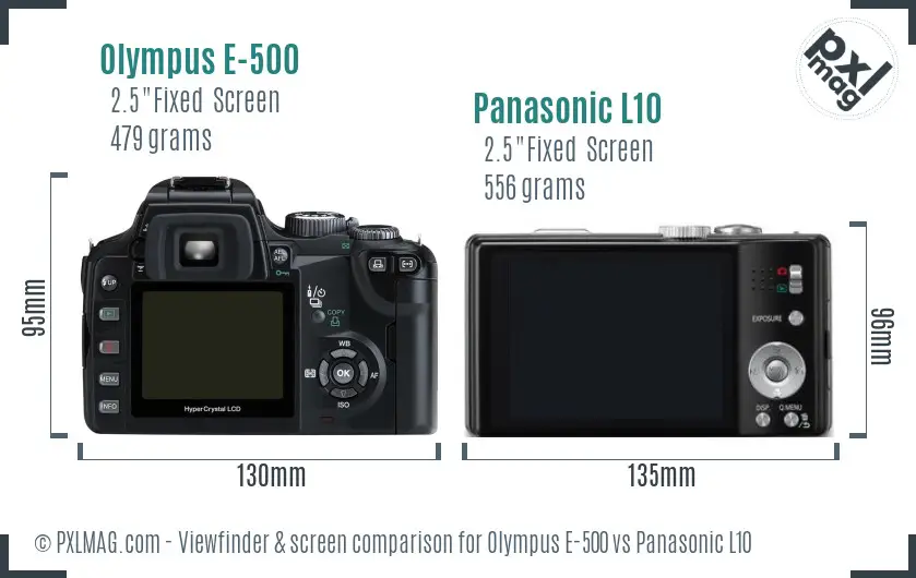 Olympus E-500 vs Panasonic L10 Screen and Viewfinder comparison
