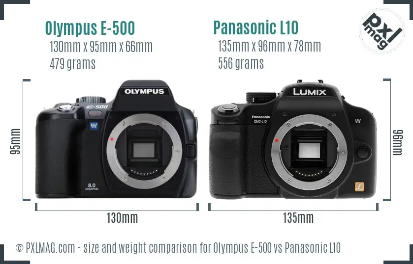 Olympus E-500 vs Panasonic L10 size comparison