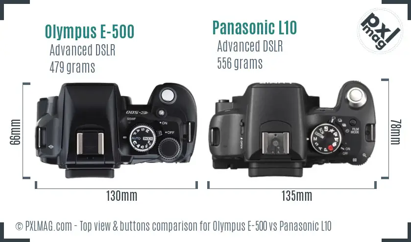 Olympus E-500 vs Panasonic L10 top view buttons comparison