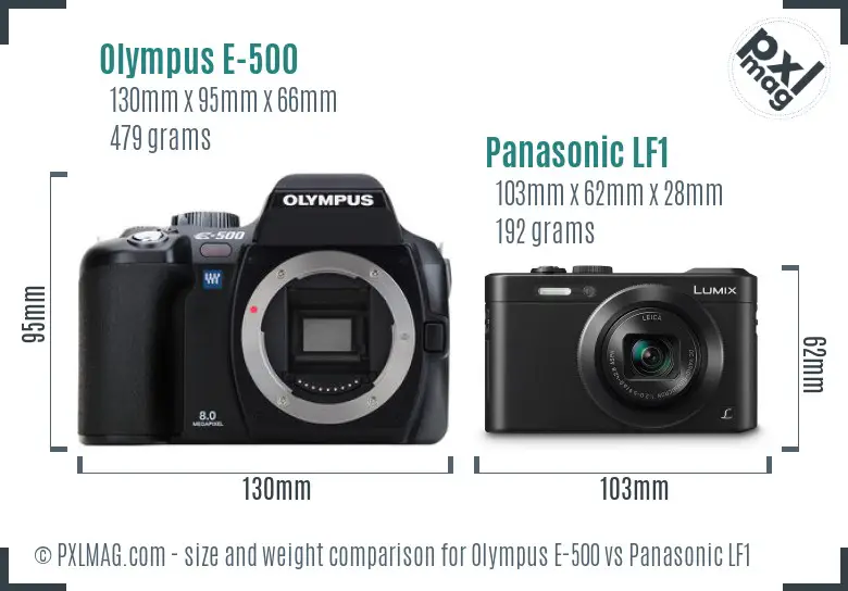 Olympus E-500 vs Panasonic LF1 size comparison