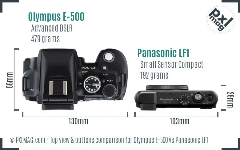 Olympus E-500 vs Panasonic LF1 top view buttons comparison