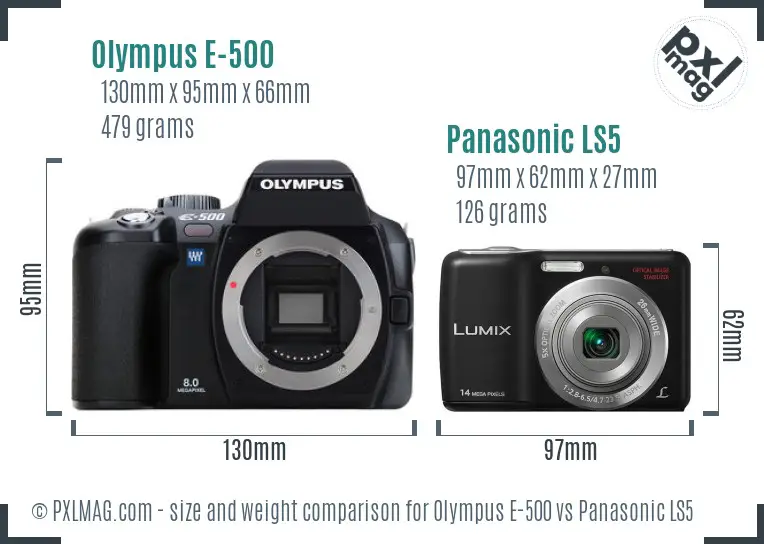 Olympus E-500 vs Panasonic LS5 size comparison