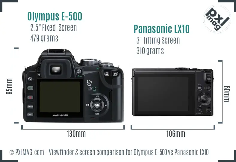 Olympus E-500 vs Panasonic LX10 Screen and Viewfinder comparison