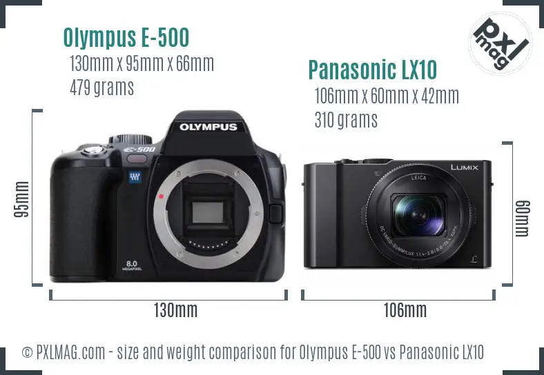 Olympus E-500 vs Panasonic LX10 size comparison