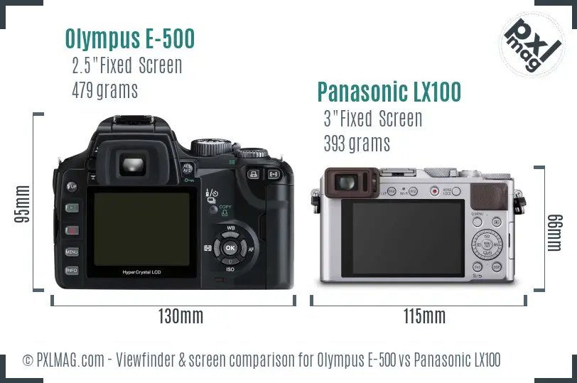 Olympus E-500 vs Panasonic LX100 Screen and Viewfinder comparison