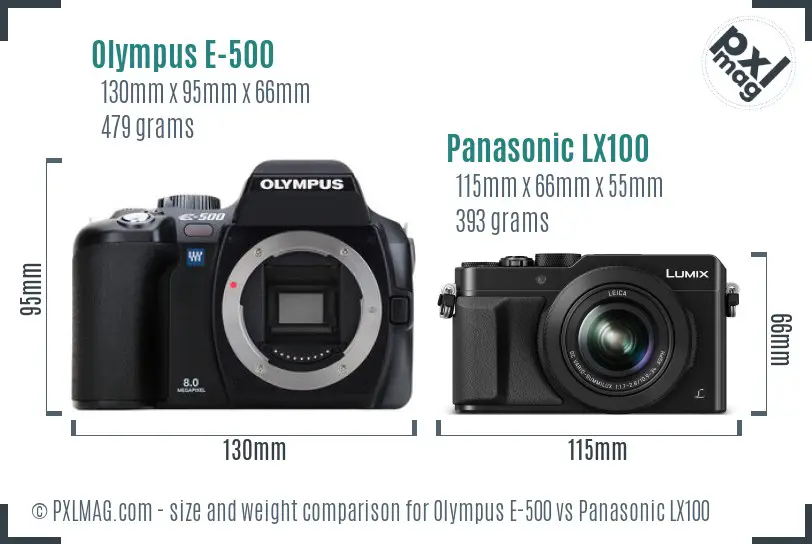 Olympus E-500 vs Panasonic LX100 size comparison