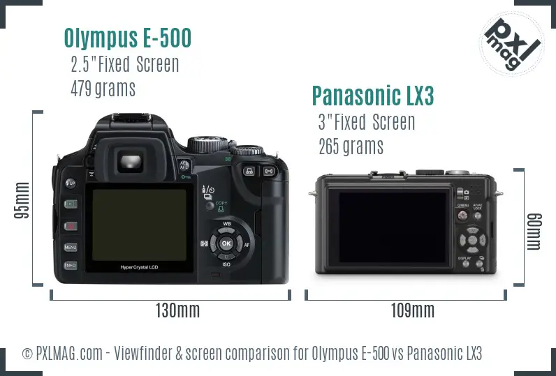 Olympus E-500 vs Panasonic LX3 Screen and Viewfinder comparison