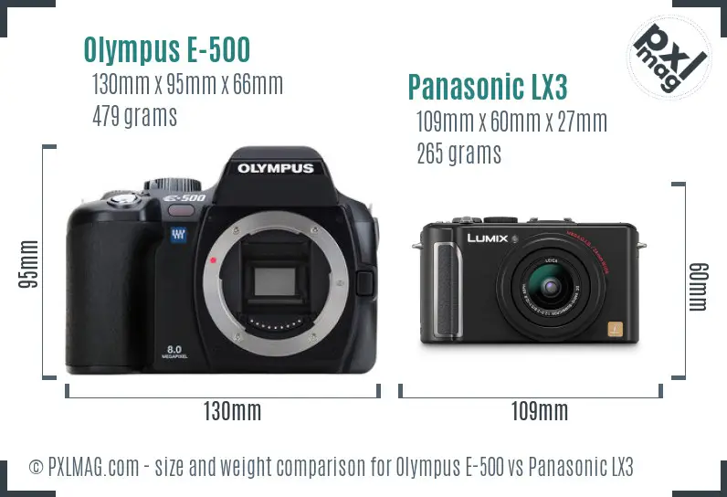 Olympus E-500 vs Panasonic LX3 size comparison