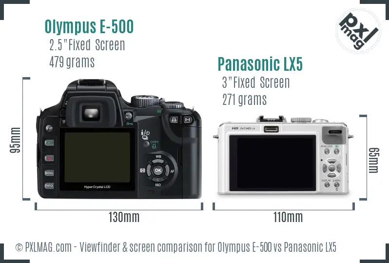 Olympus E-500 vs Panasonic LX5 Screen and Viewfinder comparison