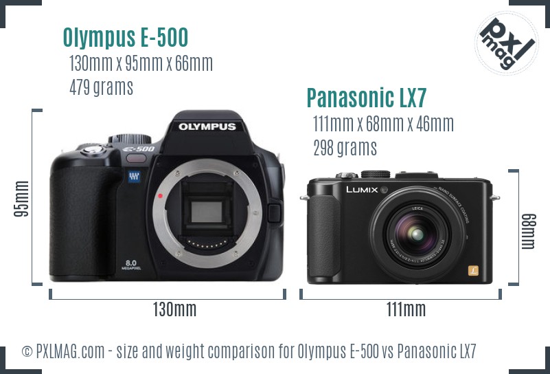 Olympus E-500 vs Panasonic LX7 size comparison