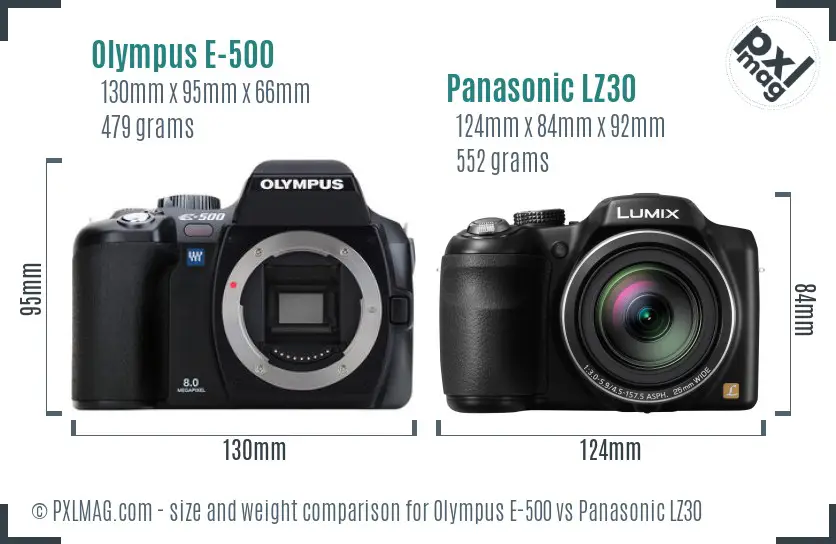 Olympus E-500 vs Panasonic LZ30 size comparison