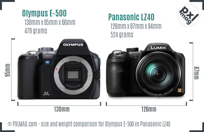Olympus E-500 vs Panasonic LZ40 size comparison