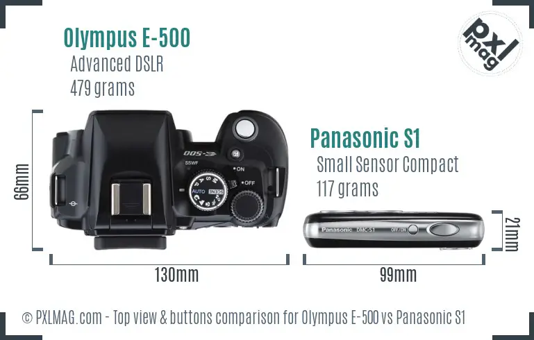 Olympus E-500 vs Panasonic S1 top view buttons comparison