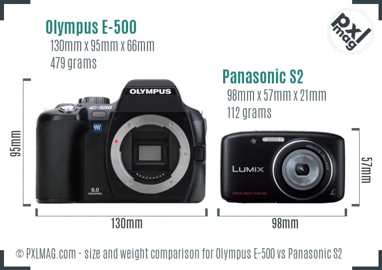 Olympus E-500 vs Panasonic S2 size comparison