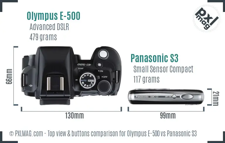 Olympus E-500 vs Panasonic S3 top view buttons comparison