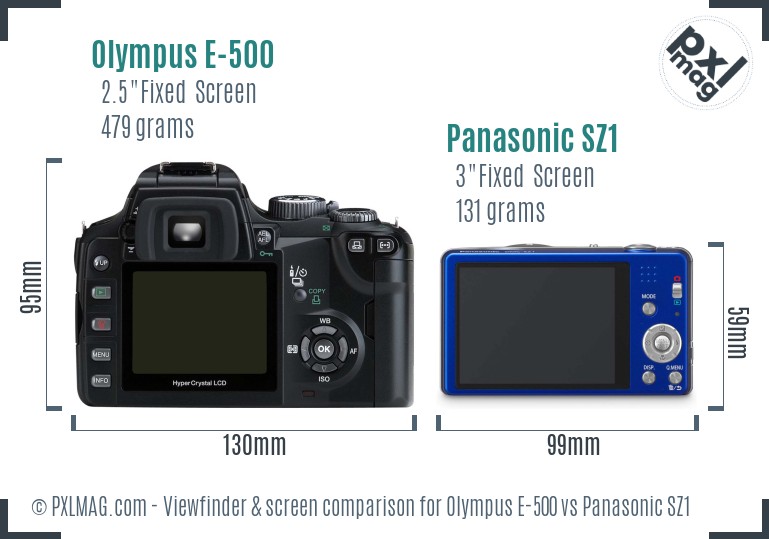 Olympus E-500 vs Panasonic SZ1 Screen and Viewfinder comparison