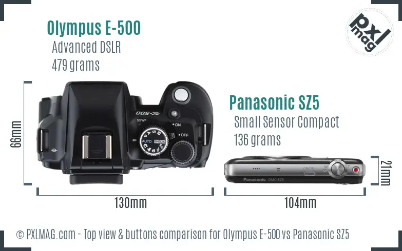 Olympus E-500 vs Panasonic SZ5 top view buttons comparison