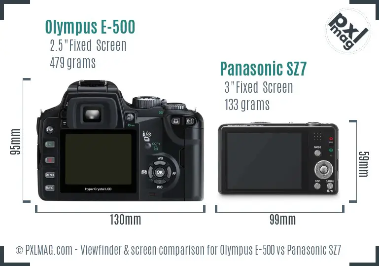 Olympus E-500 vs Panasonic SZ7 Screen and Viewfinder comparison