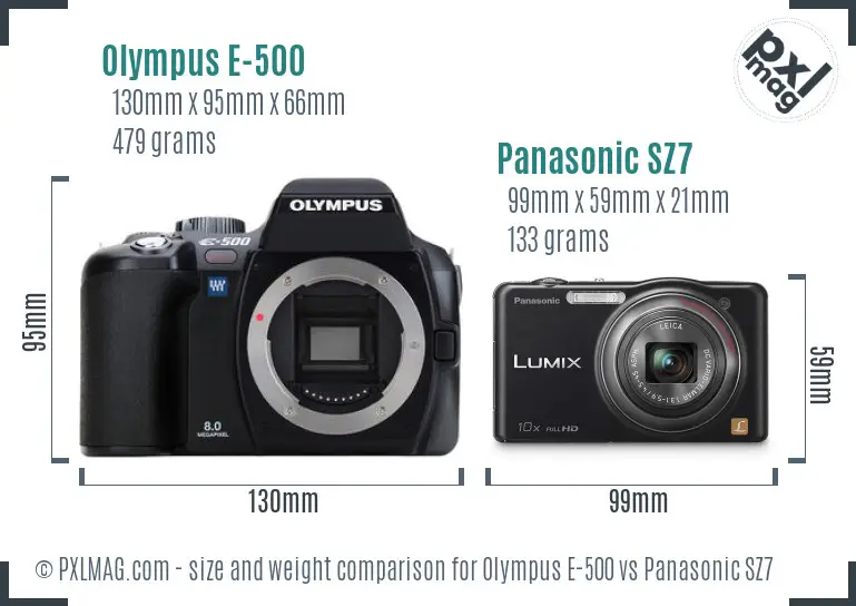 Olympus E-500 vs Panasonic SZ7 size comparison