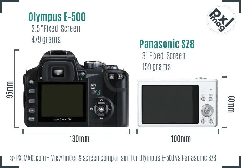 Olympus E-500 vs Panasonic SZ8 Screen and Viewfinder comparison