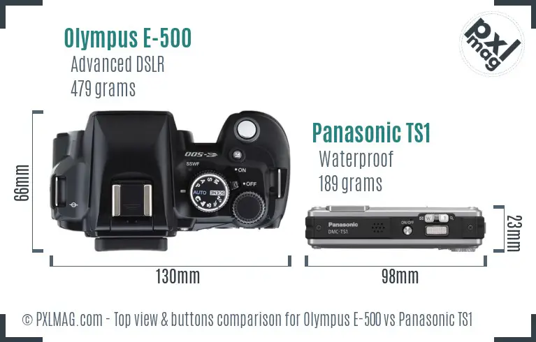 Olympus E-500 vs Panasonic TS1 top view buttons comparison