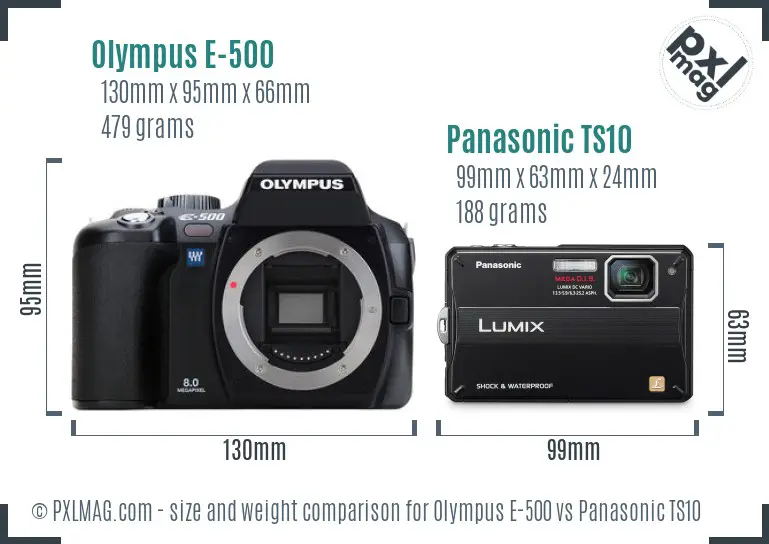 Olympus E-500 vs Panasonic TS10 size comparison