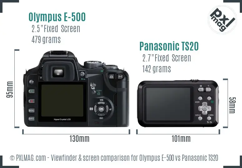 Olympus E-500 vs Panasonic TS20 Screen and Viewfinder comparison