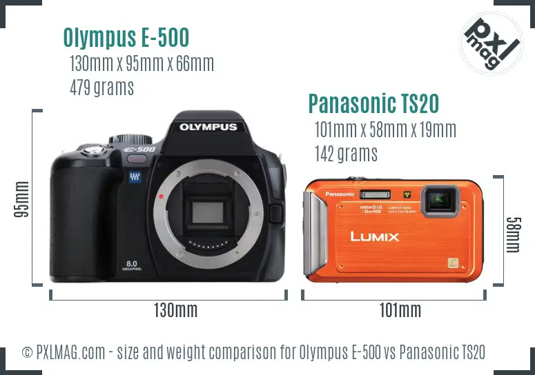 Olympus E-500 vs Panasonic TS20 size comparison