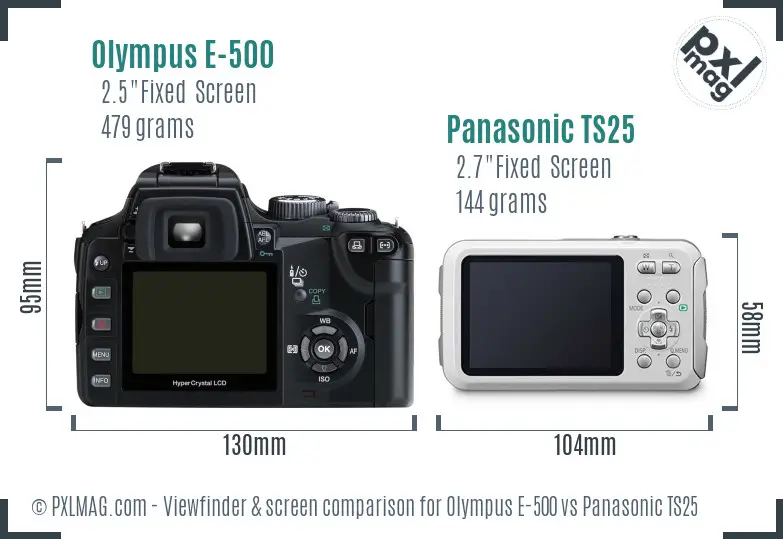 Olympus E-500 vs Panasonic TS25 Screen and Viewfinder comparison