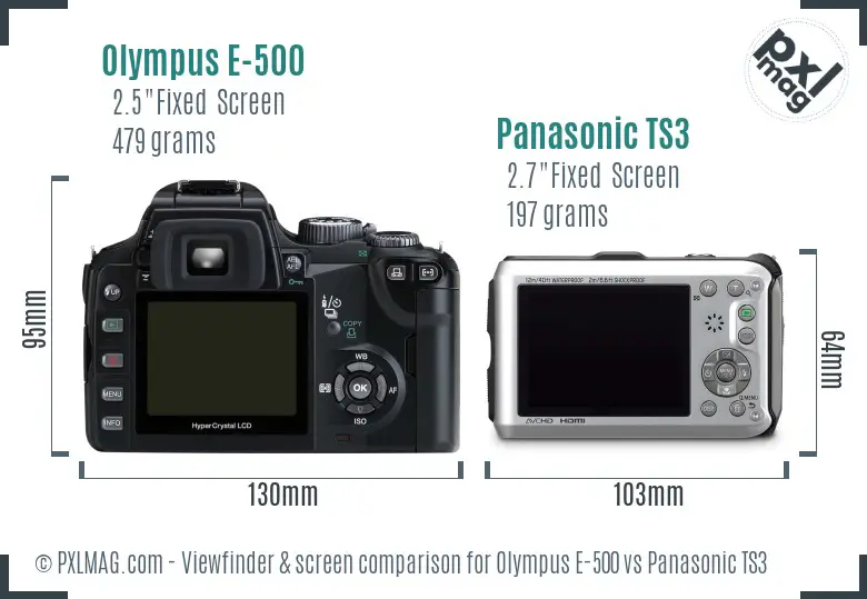 Olympus E-500 vs Panasonic TS3 Screen and Viewfinder comparison