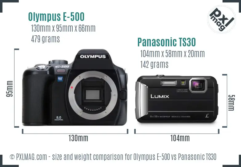 Olympus E-500 vs Panasonic TS30 size comparison