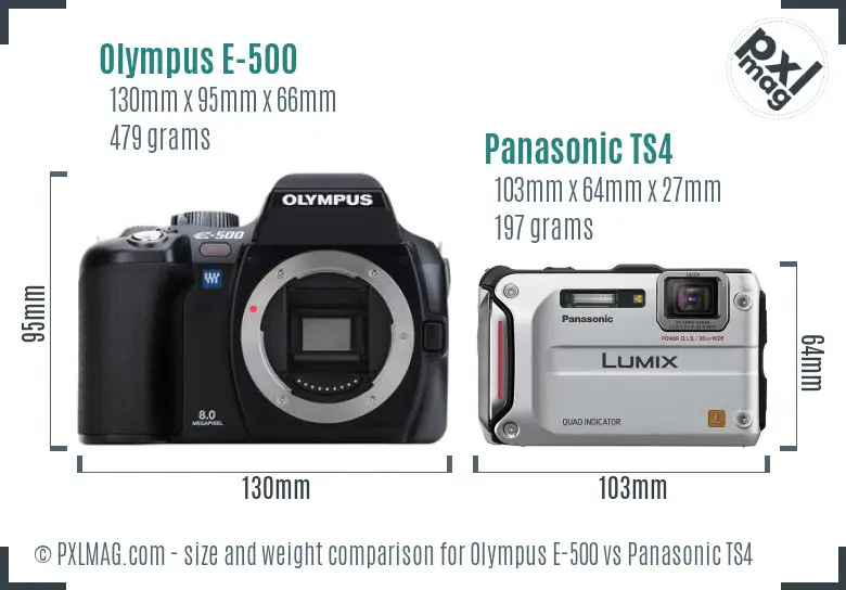 Olympus E-500 vs Panasonic TS4 size comparison