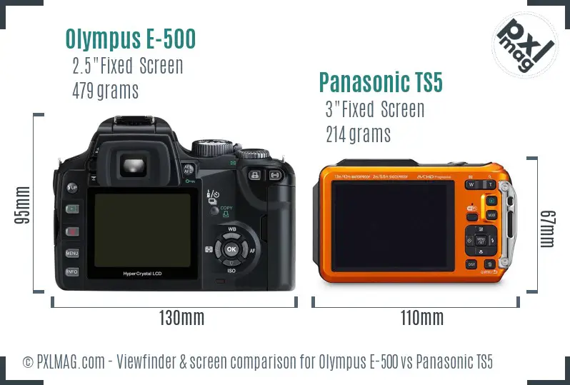 Olympus E-500 vs Panasonic TS5 Screen and Viewfinder comparison