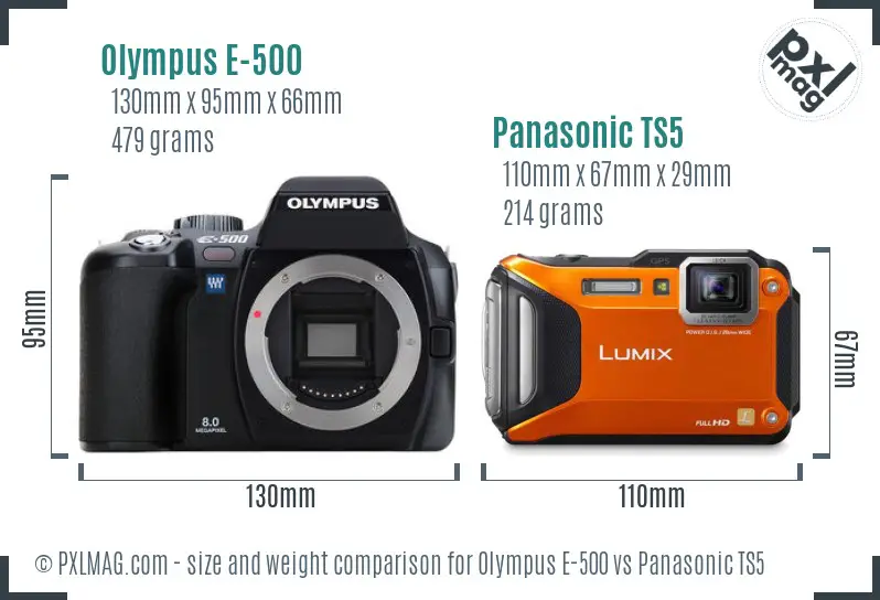 Olympus E-500 vs Panasonic TS5 size comparison