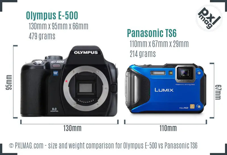 Olympus E-500 vs Panasonic TS6 size comparison