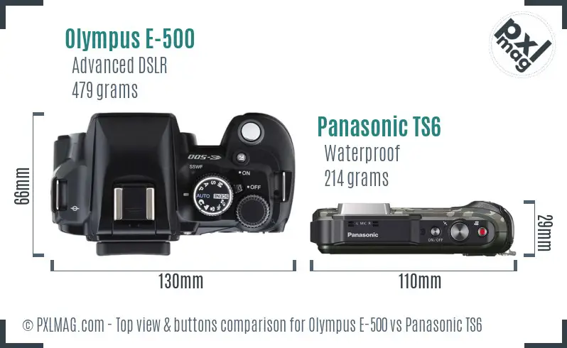 Olympus E-500 vs Panasonic TS6 top view buttons comparison