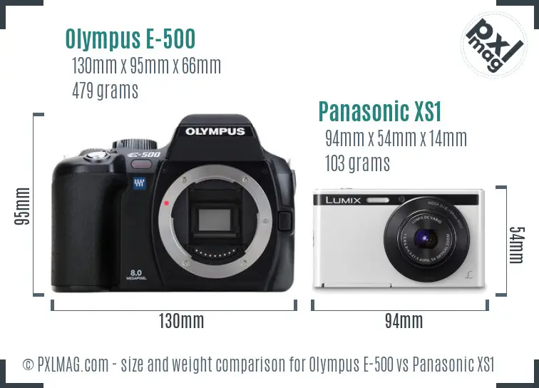 Olympus E-500 vs Panasonic XS1 size comparison