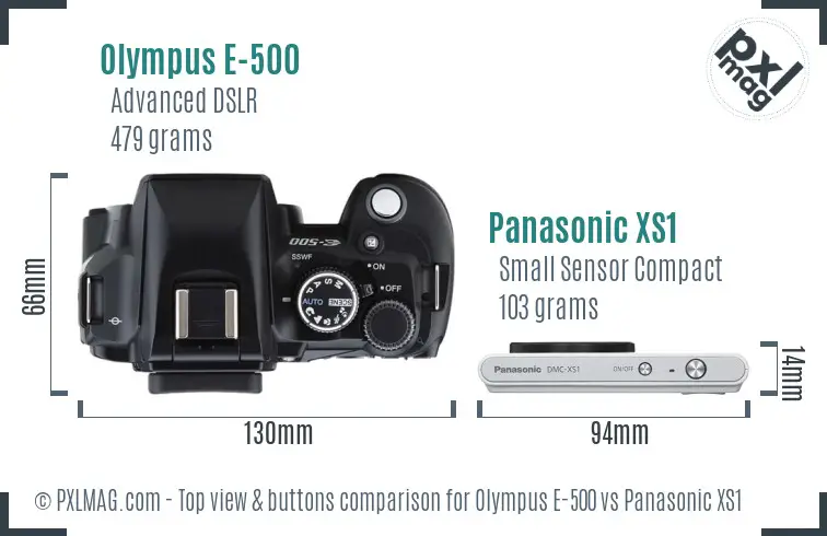 Olympus E-500 vs Panasonic XS1 top view buttons comparison
