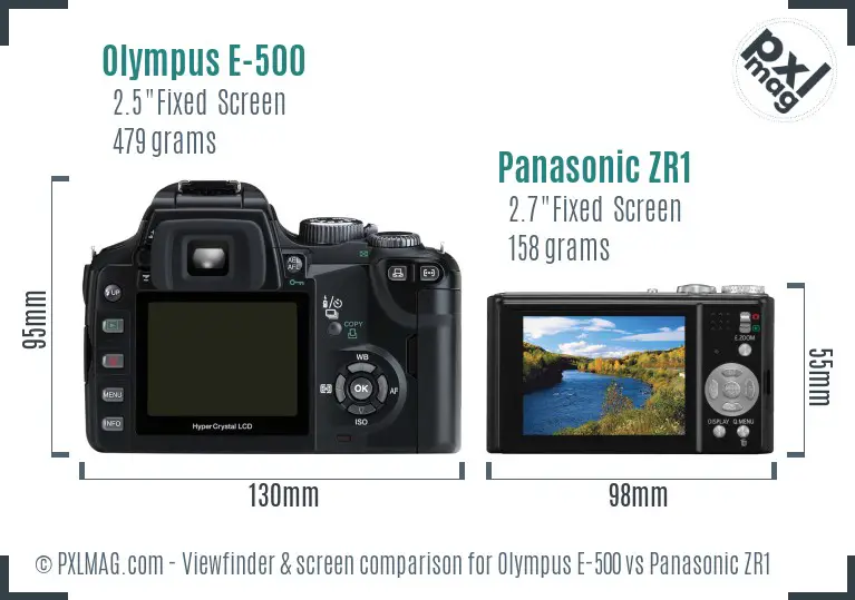 Olympus E-500 vs Panasonic ZR1 Screen and Viewfinder comparison