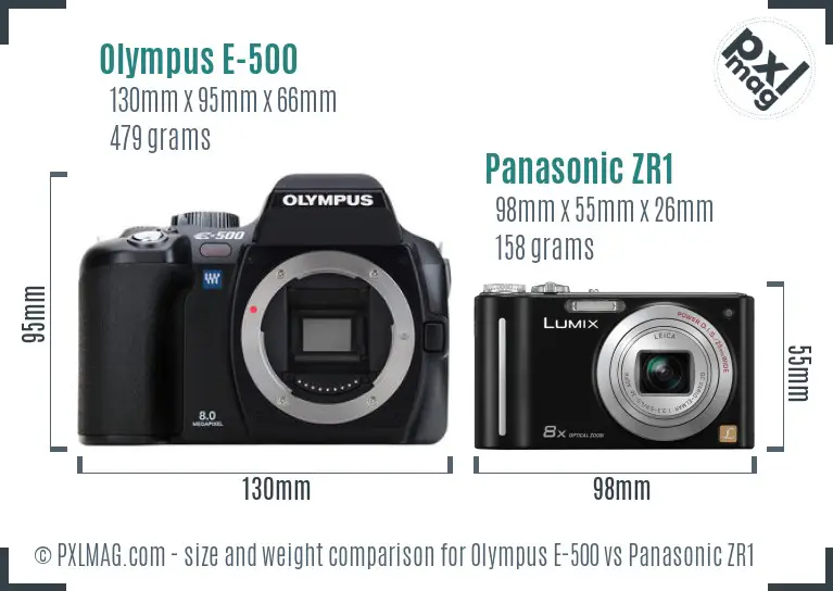 Olympus E-500 vs Panasonic ZR1 size comparison