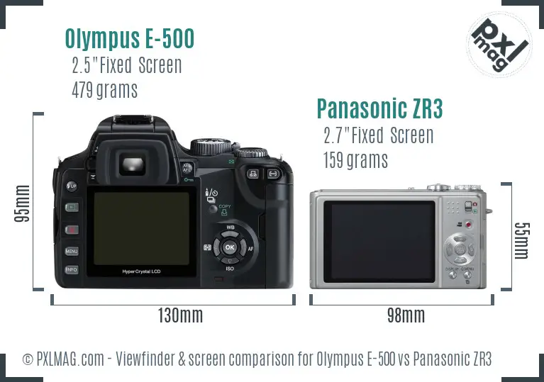 Olympus E-500 vs Panasonic ZR3 Screen and Viewfinder comparison