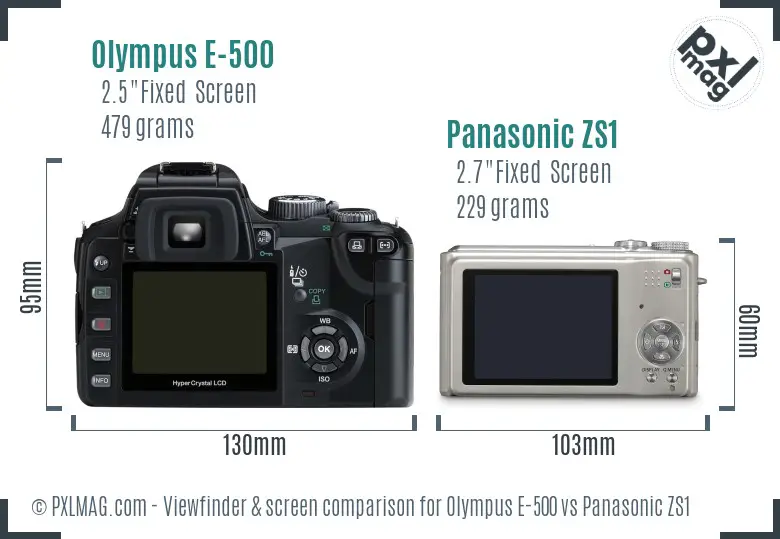 Olympus E-500 vs Panasonic ZS1 Screen and Viewfinder comparison