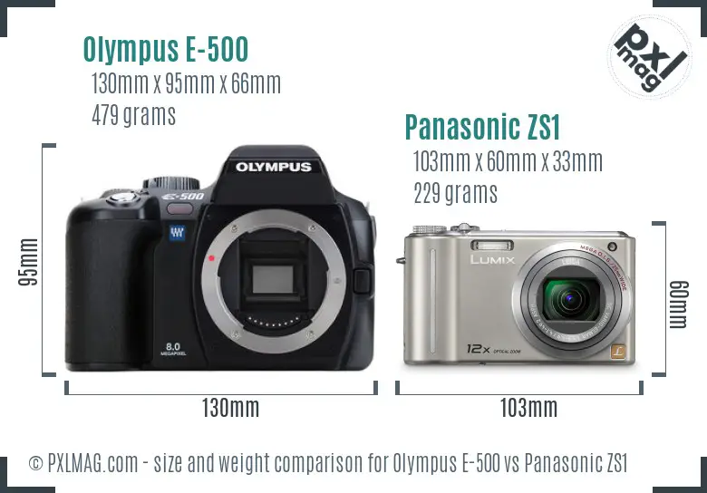 Olympus E-500 vs Panasonic ZS1 size comparison