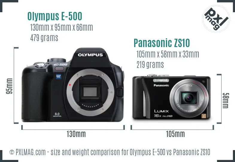 Olympus E-500 vs Panasonic ZS10 size comparison