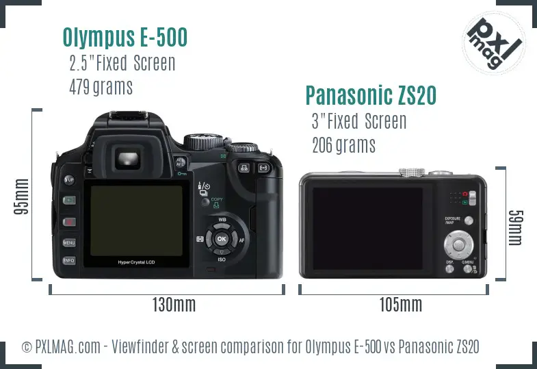 Olympus E-500 vs Panasonic ZS20 Screen and Viewfinder comparison