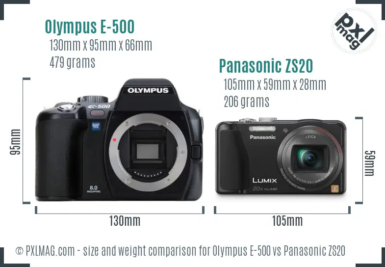 Olympus E-500 vs Panasonic ZS20 size comparison