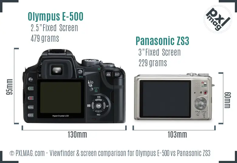Olympus E-500 vs Panasonic ZS3 Screen and Viewfinder comparison