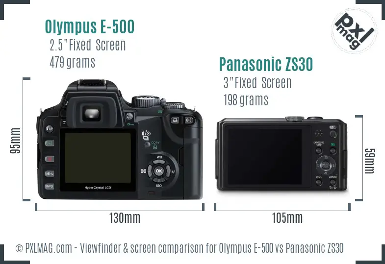 Olympus E-500 vs Panasonic ZS30 Screen and Viewfinder comparison